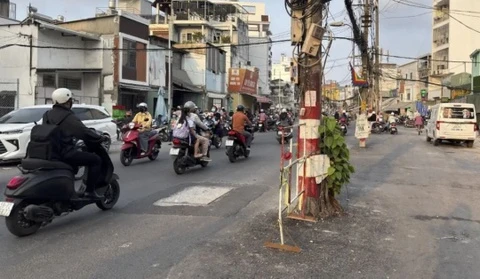 Di doi cot dien giua duong Chu Van An TP.HCM truoc Tet hinh anh