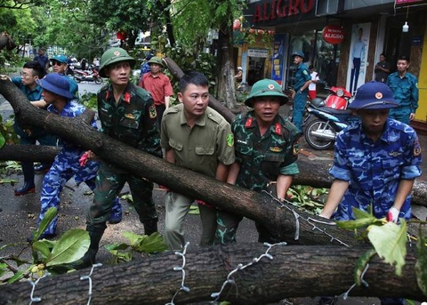 Người dân Hà Nội hối hả thu dọn cây gãy đổ, cứu hộ ôtô sau bão Yagi