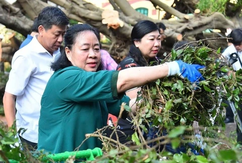 Ha Noi: Phat dong toan dan tong ve sinh khac phuc hau qua bao Yagi hinh anh