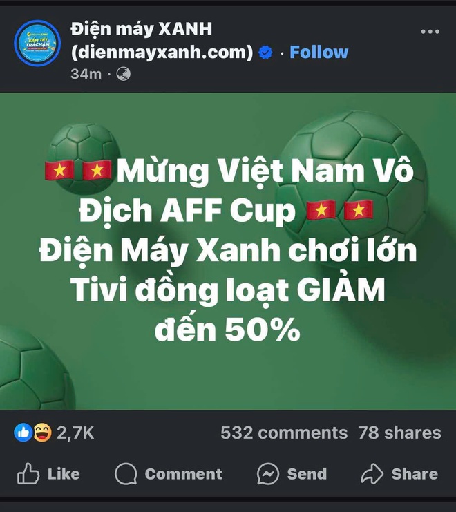 Điện Máy Xanh, Phúc Long, Grab... 'đua' ưu đãi mừng Việt Nam vô địch