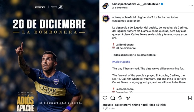 Ấn định ngày tổ chức trận chia tay Carlos Tevez | Znews.vn