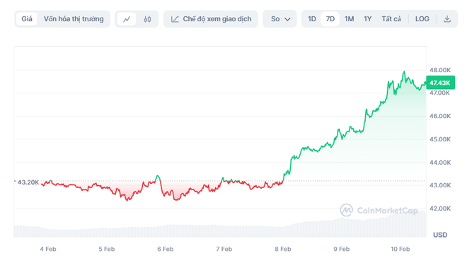 Giá Bitcoin bật tăng
