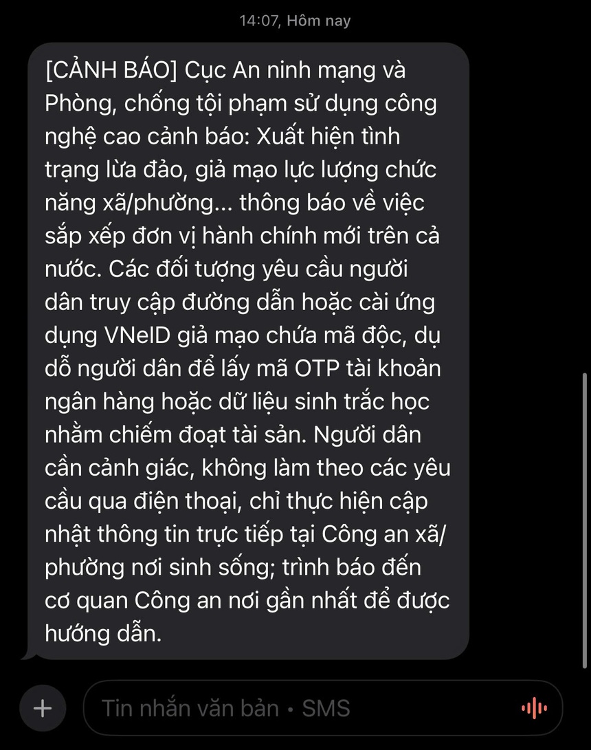 Bộ Công an cảnh báo lừa đảo mạo danh VNeID sau sáp nhập 2 Bộ Công an