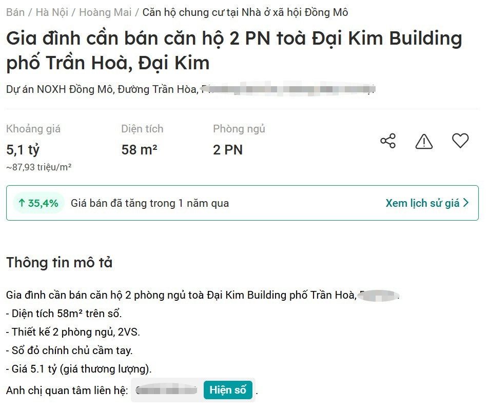 Nhà ở xã hội cũ tại Hà Nội rao bán gần 90 triệu đồng/m2 gây choáng